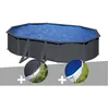 Image de Kit piscine acier gris anthracite Gré Louko ovale 634 x 399 x 122 m + Bâche dhivernage + Bâche à bulles