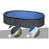 Image de Kit piscine acier gris anthracite Gré Louko ovale 527 x 327 x 122 m + Bâche dhivernage + Tapis de sol