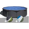 Image de Kit piscine acier gris anthracite Gré Louko ronde 370 x 122 m + Bâche dhivernage + Tapis de sol