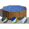 Image de Kit piscine acier aspect bois Gré Pacific ronde 370 x 122 m + Bâche dhivernage + Bâche à bulles + Tapis de sol