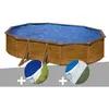 Image de Kit piscine acier aspect bois Gré Pacific ovale 634 x 399 x 122 m + Bâche à bulles + Tapis de sol