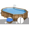 Image de Kit piscine bois Gré Avocado 656 x 456 x 131 m + Bâche à bulles + Douche