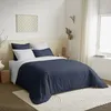Image de Pack complet 6 pièces Marine/Blanc réversible housse de couette pour lit 140 x 190 cm - Blanc -