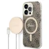 Image de Guess Bundle Pack MagSafe 4G - Ensemble coque pour iPhone 14 Pro Max + chargeur MagSafe (Marron/Or) - 3666339102920