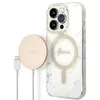 Image de Guess Bundle Pack MagSafe IML Marble - Set coque pour iPhone 14 Pro + chargeur MagSafe (Blanc/Or) - 3666339103200