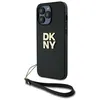 Image de Étui pour iPhone 14 Pro - DKNY - Dragonne Stock Logo - Cuir Noir - Semi-rigide - Mixte