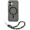 Image de Coque Guess IML Glitter MagSafe avec dragonne de perles pour iPhone 16 - Black
