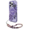 Image de Coque Guess IML Flowers avec bracelet en perles MagSafe pour iPhone 16 Pro Max (Violet)
