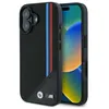 Image de Coque téléphone - BMW - iPhone 16 - Éco-cuir Meshed Tricolor Stripes - MagSafe - Noir