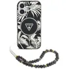 Image de Coque Guess IML Palm Trees Triangle MagSafe avec dragonne de perles pour iPhone 16 - Black