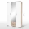 Image de Armoire battante - Panneaux de particules - Blanc et chene - 3 portes et 2 tiroirs + miroir - L 121 x P 54 x H 200,1 cm - SELKEA en occasion ou reconditionné