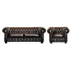 Image de Canapé chesterfield 3 places et un fauteuil BRENTON 100% cuir de buffle - Marron reflets châtains