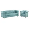 Image de Canapé 3 places et fauteuil CHESTERFIELD - Velours bleu pastel