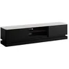 Image de Meuble TV 2 tiroirs et 2 niches avec LEDs en MDF - Noir et effet marbre blanc - DEVIKA