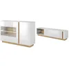 Image de Ensemble buffet et meuble TV blanc brillant et naturel - Séjour lumineux MURARI