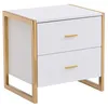 Image de Table de chevet 2 tiroirs - MDF - Blanc laqué et doré - OMBRELIA