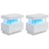 Image de Lot de 2 tables de chevet 1 tiroir et 1 niche - Avec LEDs - MDF - Blanc laqué - FABIO II