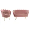 Image de Canapé 2 places et fauteuil coquillage en velours rose DANDELION