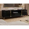 Image de Meuble TV avec 2 portes 1 tiroir et 1 niche - Noir brillant et Doré - MARZIALO