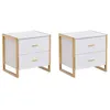Image de Lot de 2 tables de chevet 2 tiroirs - MDF - Blanc laqué et doré - OMBRELIA