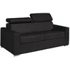 Image de Canapé 3 places convertible express en cuir de buffle noir - Couchage 140 cm - Matelas 22 cm avec mémoire de forme - VIZIR