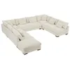 Image de Grand canapé dangle panoramique et pouf en velours côtelé beige SPERONE