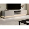 Image de Meuble TV 2 tiroirs et 2 niches avec LEDs en MDF - Beige et effet marbre blanc - DEVIKA