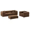 Image de Canapé 3 places fauteuil et pouf chesterfield en microfibre aspect cuir vieilli EDWINA