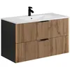 Image de Meuble de salle de bain suspendu avec vasque à encastrer - Naturel clair et noir - 100 cm - MADELA