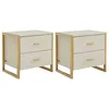Image de Lot de 2 tables de chevet 2 tiroirs - MDF - Beige et doré - OMBRELIA