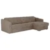 Image de Canapé dangle réversible convertible express en tissu texturé taupe - Couchage 140 cm - Matelas 14 cm - DARIELO