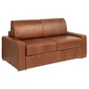 Image de Canapé 4 places convertible express en cuir de buffle vintage caramel - Couchage à lattes larges 160 cm - Matelas 22 cm avec mémoire