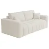 Image de Canapé 3 places convertible express en tissu bouclette blanc cassé - Couchage 140 cm - Matelas 20 cm ISSORO