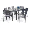 Image de Ensemble repas 8/12 places en aluminium et plateau verre (6 chaises/2 fauteuils) - Gris anthracite - TOLEDE