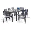Image de Ensemble repas 8/12 places en aluminium et plateau verre (8 fauteuils) - Gris anthracite - TOLEDE