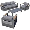 Image de Salon de jardin 5 places en aluminium et accoudoirs en HPL - Gris anthracite - MANDELIEU