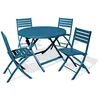 Image de Ensemble repas de jardin rond 4 places en aluminium - Bleu canard - MARIUS
