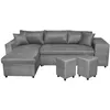 Image de Canapé dangle 3 places réversible OSLO avec coffre et poufs droit en microfibre - Gris - L241 x P146 x H81cm - LOUNGITUDE