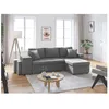 Image de Canapé dangle 3 places réversible OSLO avec coffre et poufs gauche en microfibre - Gris - L241 x P146 x H81cm - LOUNGITUDE