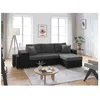 Image de Canapé dangle 3 places réversible OSLO avec coffre et poufs gauche en bi-matière - Noir/Gris - L241 x P146 x H81cm - LOUNGITUDE