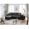 Image de Canapé dangle 3 places réversible OSLO avec coffre et poufs droit en bi-matière - Noir/Gris - L241 x P146 x H81cm - LOUNGITUDE