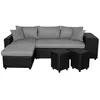 Image de Canapé dangle 3 places réversible OSLO avec coffre et poufs droit en tissu et simili - Noir/Gris - L241 x P146 x H81cm - LOUNGITUDE