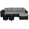 Image de Canapé dangle 3 places réversible OSLO avec coffre et poufs gauche en tissu et simili- Noir/Gris - L241 x P146 x H81cm - LOUNGITUDE