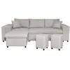 Image de Canapé dangle réversible MADY avec coffre accoudoir étagère et poufs droite en tissu - Beige - L254 x P146 x H81cm - LOUNGITUDE