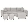 Image de Canapé dangle réversible MADY avec coffre accoudoir étagère et poufs gauche en tissu - Beige - L254 x P146 x H81cm - LOUNGITUDE