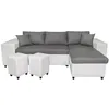 Image de Canapé dangle réversible MADY bimatière gris/blanc avec coffre accoudoir étagère et poufs gauche - L254 x P146 x H81cm - LOUNGITUDE