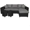 Image de Canapé dangle réversible MADY bimatière gris/noir avec coffre accoudoir étagère et poufs gauche - L254 x P146 x H81cm - LOUNGITUDE