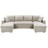 Image de Canapé dangle Panoramique 6 places MARIA convertible Avec 2 Coffres en tissu - Beige - L295 x P146 x H81cm - LOUNGITUDE