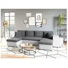 Image de Canapé panoramique OSLO convertible avec coffres poufs à droite - Simili/Microfibre - Blanc/Gris - L311 x P146 x H81cm - LOUNGITUDE