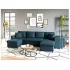 Image de Canapé dangle panoramique OSLO convertible avec coffres et poufs à droite - Tissu - Bleu pétrole - L311 x P146 x H81cm - LOUNGITUDE